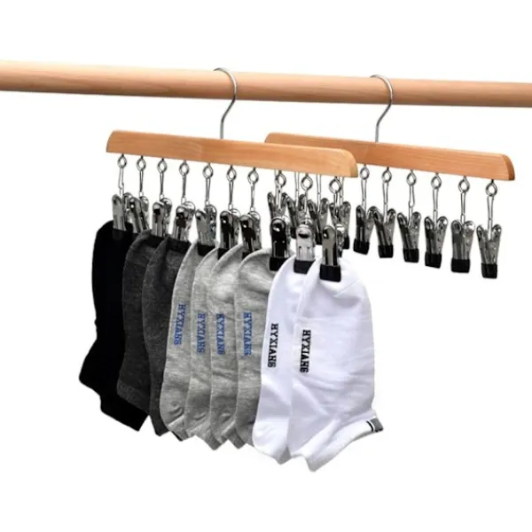 Tvättillbehör-2 st strumptorkar, klädställning i trä, vindtät klädställning med 10 klämmor för strumpor, underkläder, hattar, halsdukar, handdukar, innersulor