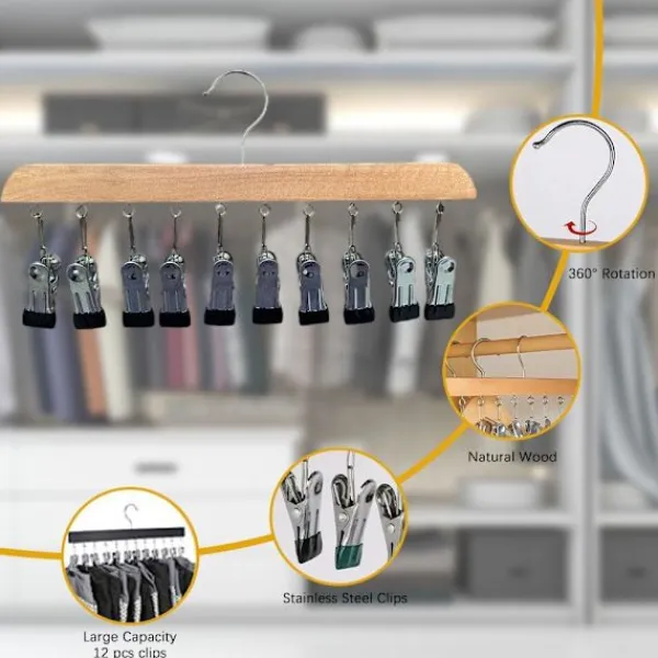 Tvättillbehör-2 st strumptorkar, klädställning i trä, vindtät klädställning med 10 klämmor för strumpor, underkläder, hattar, halsdukar, handdukar, innersulor