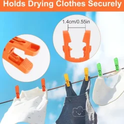 Tvättillbehör-120 st Tvättklämmor Klädnypor, Klädnypor för Torklina Starka, Starkt Grepp Tvättklämmor, Plastklämmor för Torklina (4 Färger)
