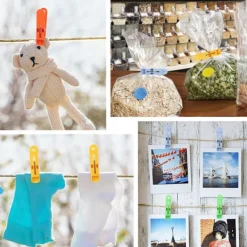 Tvättillbehör-120 st Tvättklämmor Klädnypor, Klädnypor för Torklina Starka, Starkt Grepp Tvättklämmor, Plastklämmor för Torklina (4 Färger)