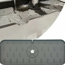 Svampar & Dukar-2 stänkskydd för kökskran, silikonkranmatta vattenuppsamlare, grå