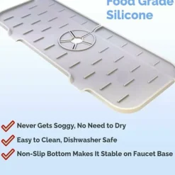 Svampar & Dukar-2 stänkskydd för kökskran, silikonkranmatta vattenuppsamlare, grå