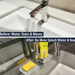 Svampar & Dukar-2 stänkskydd för kökskran, silikonkranmatta vattenuppsamlare, grå