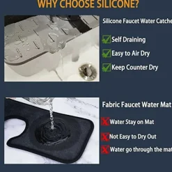 Svampar & Dukar-2 stänkskydd för kökskran, silikonkranmatta vattenuppsamlare, grå
