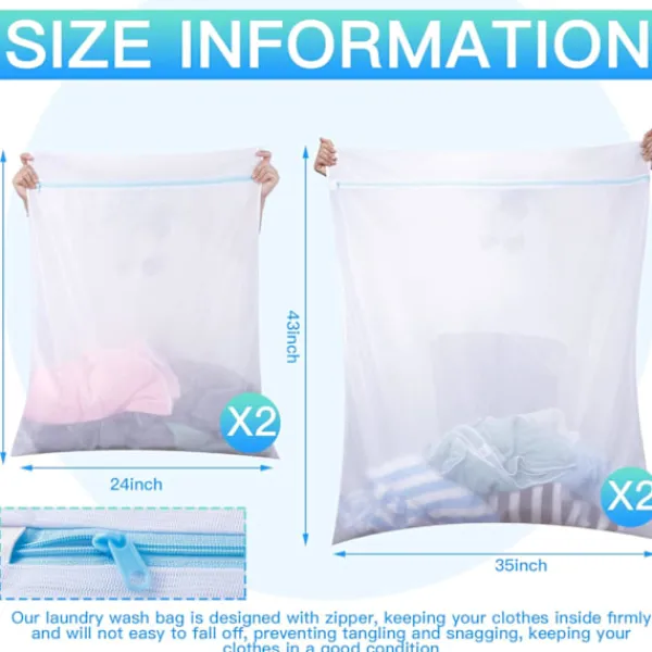 Tvättillbehör-4 Stora Tvättnätspåsar, 50cm*60cm för Tvättmaskin Kläder Smutsiga Kläder Torktumlare Nät Skydd