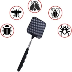 Skadedjur & Insekter-3 stycken flugsmällare, teleskopiskt handtag manuell skadedjursbekämpning, bärbara myggdödare för att skydda ditt kök (svart)