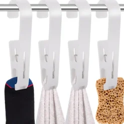 Tvättillbehör-4 Stycken Hängande Klämmor Krokar, Tvättkrokar med Klämmor Stövelhängare för Garderob Plast för Badrum Garderob Hattar Handduk Strumpor