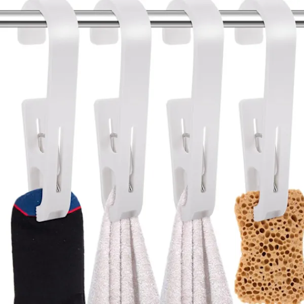 Tvättillbehör-4 Stycken Hängande Klämmor Krokar, Tvättkrokar med Klämmor Stövelhängare för Garderob Plast för Badrum Garderob Hattar Handduk Strumpor