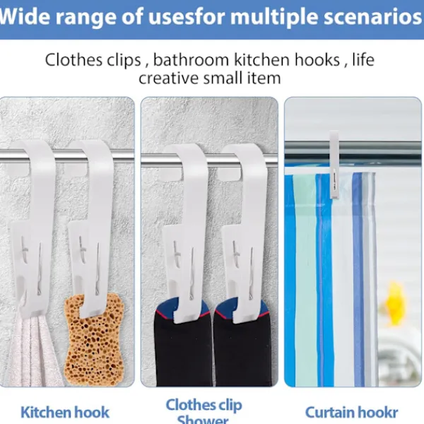 Tvättillbehör-4 Stycken Hängande Klämmor Krokar, Tvättkrokar med Klämmor Stövelhängare för Garderob Plast för Badrum Garderob Hattar Handduk Strumpor
