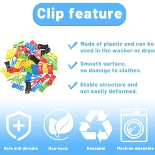 Tvättillbehör-50 Stycken Sock KlämmorSock Klämmor för Tvättmaskin och Torktumlare Sock Klämmor med Hängande KrokarMultifunktionell Sock Klämma Kläder