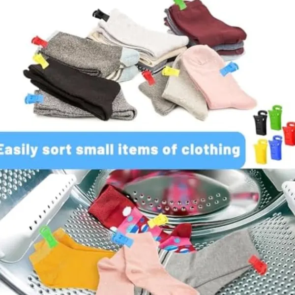 Tvättillbehör-50 Stycken Sock KlämmorSock Klämmor för Tvättmaskin och Torktumlare Sock Klämmor med Hängande KrokarMultifunktionell Sock Klämma Kläder