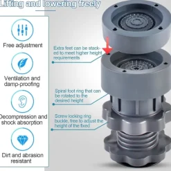 Tvättillbehör-4 stycken tvättmaskins anti-vibrationsmattor, justerbara tvättmaskins anti-vibrationsdynor, anti-vibrationsfötter för tvättmaskin