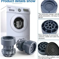 Tvättillbehör-4 stycken tvättmaskins anti-vibrationsmattor, justerbara tvättmaskins anti-vibrationsdynor, anti-vibrationsfötter för tvättmaskin