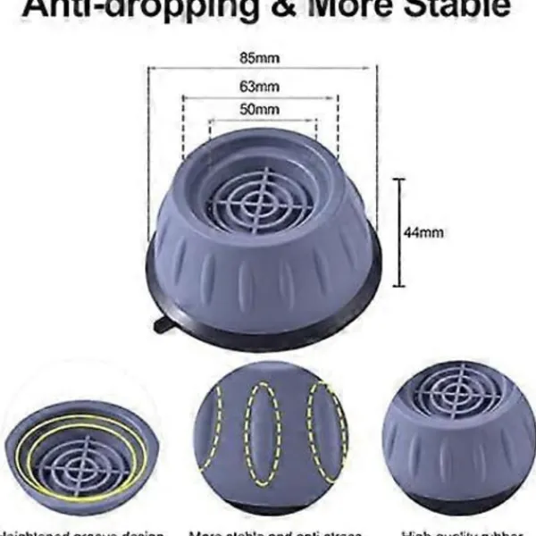 Tvättillbehör-4 Stycken Tvättmaskinsfötter med Gummikudde, Anti-vibrationsfötter för Tvättmaskiner och Torktumlare, Anti-vibrationskuddar L