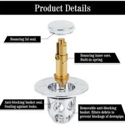 Tvättillbehör-2 Stycken Universal Handfatspropp (Silver), Pop Up Diskho Propp Anti, ZQKLA