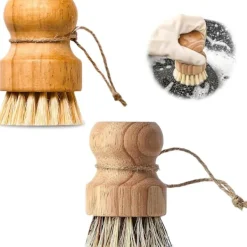 Svampar & Dukar-2 Svamp- och grönsaksborstar - trä med snöre och naturlig borst - för kök och badrum