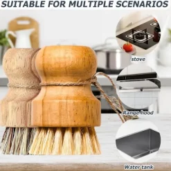 Svampar & Dukar-2 Svamp- och grönsaksborstar - trä med snöre och naturlig borst - för kök och badrum