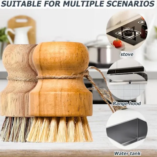 Svampar & Dukar-2 Svamp- och grönsaksborstar - trä med snöre och naturlig borst - för kök och badrum