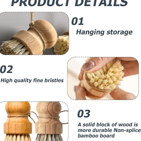 Svampar & Dukar-2 Svamp- och grönsaksborstar - trä med snöre och naturlig borst - för kök och badrum