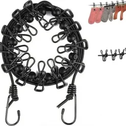 Tvättillbehör-1 svart bärbar tvättlina, elastisk tvättlina, justerbar