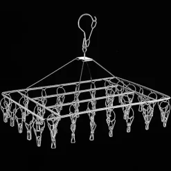 Tvättillbehör-1 Torkställning i rostfritt stål, rektangulär vindtät strumphängare för flera ändamål, levereras med 40 klämmor