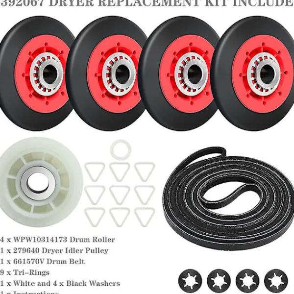 unbranded Torktumlare-4392067 Torktumlare Reparationskit För , , , Torktumlare Inkluderar Wpw10314173 Trumrulle