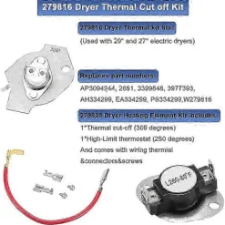 Torktumlare-279816 Torktumlare Termostat Termisk Avstängningssats för & Torktumlare Ersätter AP3094244 3399848 PS334299 279816 Edition d