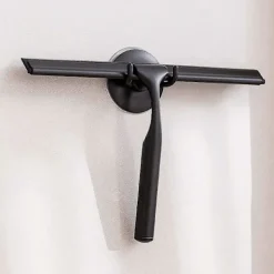 Fönsterrengöring-10 tums fönsterskrapa, rostfri duschskärmsskrapa med stark sugkoppskrok för badrum, kök, spegel, bil, fönster- och glasrengöring