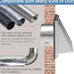 Torktumlare-4 tums Torktumlare Ventilationslucka Utomhusvägg med Dämpad Återgångsspärr, Extern Utsugsventil Vägg, Rostfri Ventilationslucka - XinHan
