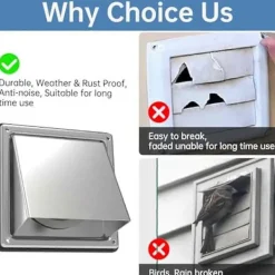 Torktumlare-6 tums torktumlare ventilationsskydd för utomhusvägg med dämpad backventil, extern utsugsventil för vägg, ventilationsskydd i rostfritt stål