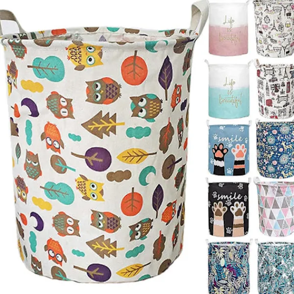Tvättillbehör-19,7 Vattentät Vikbar Tvättkorg, Smutsiga Kläder Tvättkorg, Linneförvaringsorganisatör för Leksakssamling (Uggla)