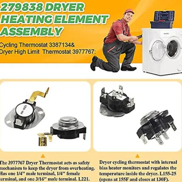 Torktumlare-279838 W10724237 Torktumlare Värmeelement Kit - Whirlpool Maytag Kenmore