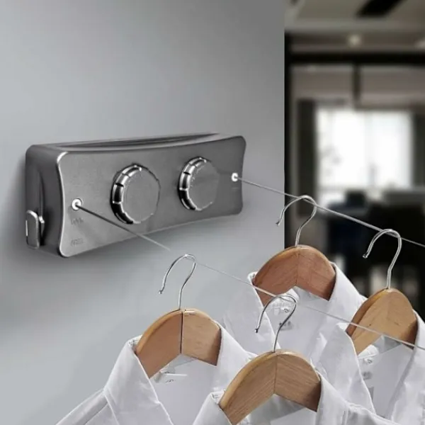 Tvättillbehör-2 x 5M Retractable Tvättlina, Väggmonterad Retractable Line wit