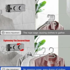 Tvättillbehör-2 x 5M Retractable Tvättlina, Väggmonterad Retractable Line wit