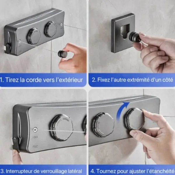 Tvättillbehör-2 x 5M Retractable Tvättlina, Väggmonterad Retractable Line wit
