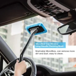 Fönsterrengöring-1:a Mikrofiber Bilfönsterrengöringsborste Långt Handtag Vindruterengöringsverktyg Ljusblå