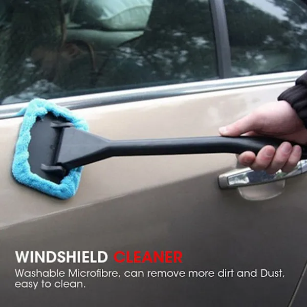 Fönsterrengöring-1:a Mikrofiber Bilfönsterrengöringsborste Långt Handtag Vindruterengöringsverktyg Ljusblå
