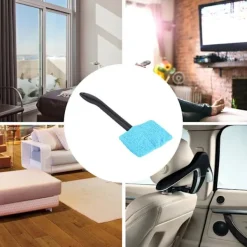 Fönsterrengöring-1:a Mikrofiber Bilfönsterrengöringsborste Långt Handtag Vindruterengöringsverktyg Ljusblå