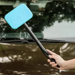 Fönsterrengöring-1:a Mikrofiber Bilfönsterrengöringsborste Långt Handtag Vindruterengöringsverktyg Ljusblå