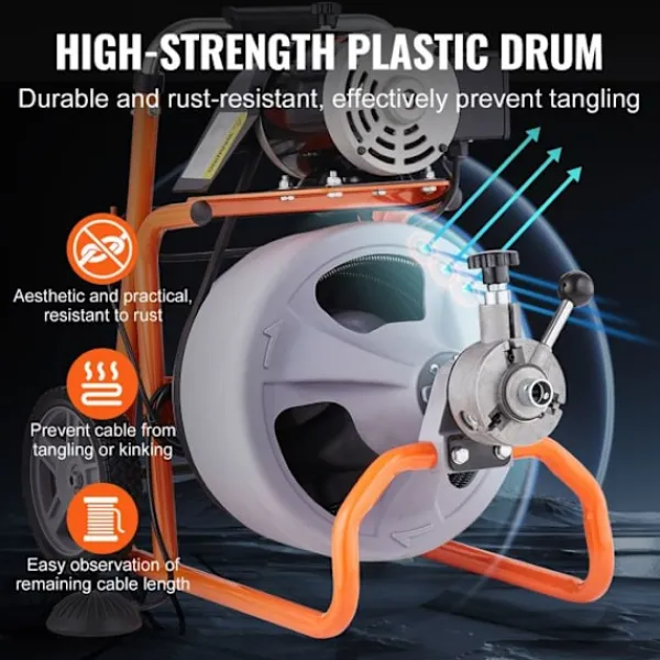 DUOKU Städmaskiner-Avloppsrengöringsmaskin-- 75FT x 3/8 Tum- Bärbar Avloppsorm- för rör från 2" till 4"