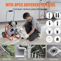 DUOKU Städmaskiner-Avloppsrengöringsmaskin-- 75FT x 3/8 Tum- Bärbar Avloppsorm- för rör från 2