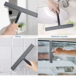 Fönsterrengöring-Badrumsskrapa, Silikon Duschskrapa Grå Fönsterskrapa Med Hängande Hacke För Glas För Badrumsrengöring Fönster Skärmtorkare Rengörare