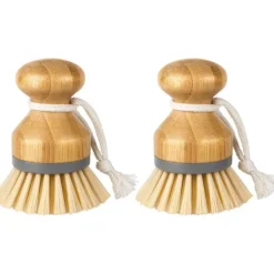 LBJ Svampar & Dukar-Bambupalmsborste, Skrubbborste för Disk Grytor Kastruller Diskbänk Rengöring, 2-pack