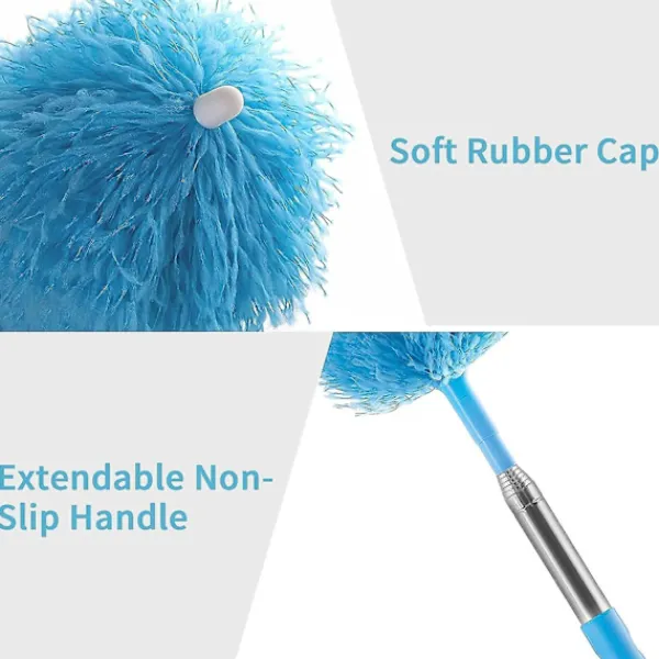 Fönsterrengöring-Blå teleskopisk dammvippa med 1 dammvippahuvud, tvättbar mikrofiberdammvippa, dammvippa med 135 cm utdragbart handtag, för borttagning av spindelnät | Fyndiq