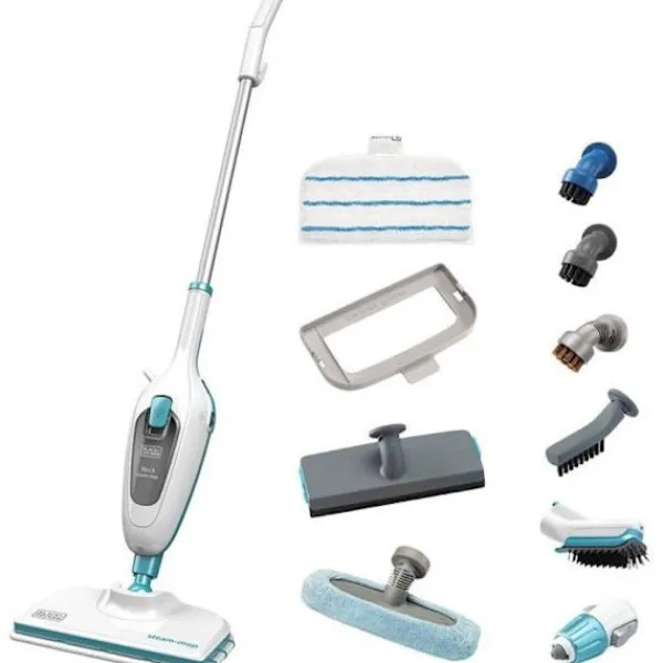 BLACK + DECKER Ångtvättar-BLACK+DECKER - FSMH13E10-QW - Ångmopp med handrengörare 1300W - 10 tillbehör ingår - 4,8M kabel , blå, grå