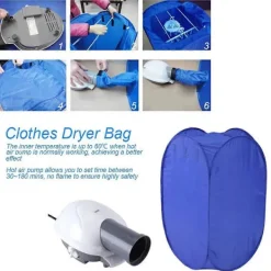 Torktumlare-Bärbar Elektrisk Klädtork Vikbar Rese Air-O-Dry Kläder Varm Klädtork Garderob med Tillbehör - EU-kontakt blå