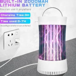 Skadedjur & Insekter-Bärbar elektronisk uppladdningsbar myggflugedödarlampa bug zapper för sommarresa, utomhuscamping, uteplats, hem och trädgård, vit