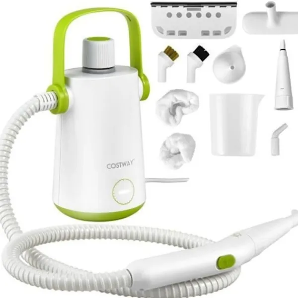 COSTWAY Ångtvättar-Bärbar Handhållere Steam Cleaner 1000W Sängbuggar - 300ml Tank 10 Tillbehör Temperatur 95°C 3 Bar
