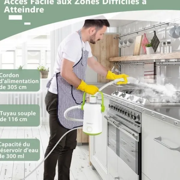 COSTWAY Ångtvättar-Bärbar Handhållere Steam Cleaner 1000W Sängbuggar - 300ml Tank 10 Tillbehör Temperatur 95°C 3 Bar