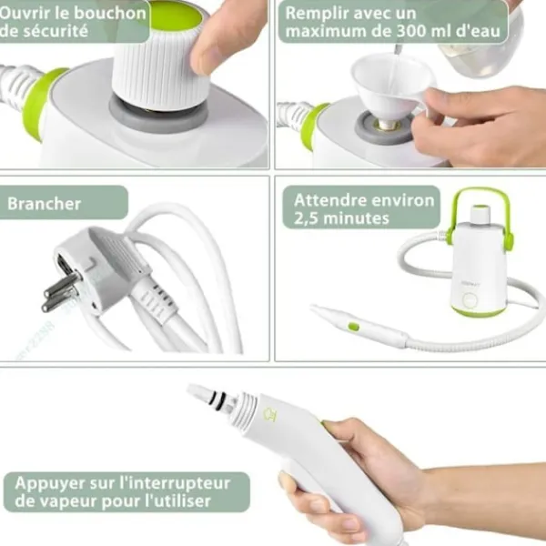 COSTWAY Ångtvättar-Bärbar Handhållere Steam Cleaner 1000W Sängbuggar - 300ml Tank 10 Tillbehör Temperatur 95°C 3 Bar